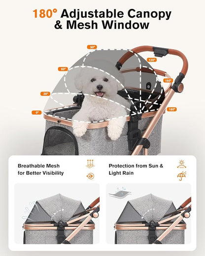 Pet Stroller with Detachable Carrier, Shock-Absorbing & Foldable | Dog & Cat Stroller for Small/Medium Pets, Convertible Car Seat, 4-Wheel Smooth Ride, Travel Carrier