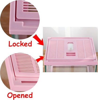 crapelles Reptile Tank Color Pink Spider Terrarium Container Tarantula Box Cage Gecko Habitat Insect Enclosure Frog Carrier Tortoise Snail Container Fish Bowl Hermit Crab House Cricket Breeding Box