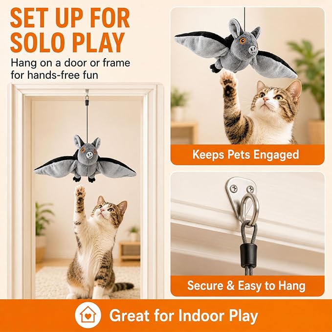 Flying Bat Dog Toy, Flying Bat Toy for Dogs & Cats with Flapping Wings and Chirping Sound, Motion-Activated Interactive Pet Toy for Hanging, Ground and Indoor Chase Play (3PCS)