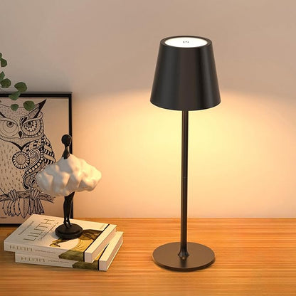 JACKYLED Cordless Table Lamps Rechargeable, 3 Adjustable Height, 5000mAh Battery Operated, 3 Colors Smooth Dimming, Portable LED Waterproof Table Lamp for Dining, Bedroom, Outdoor- Black