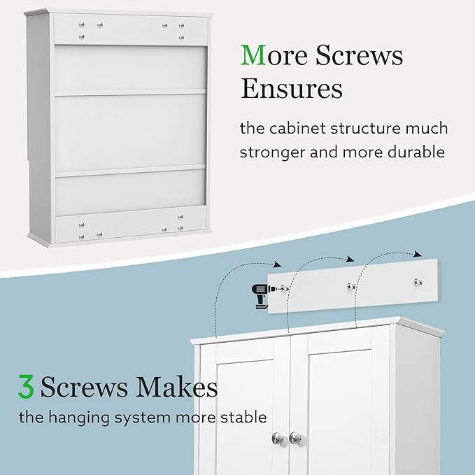 Bathroom Cabinet Wall Mounted Over Toilet Storage Cabinet 20x28 Inch White Wood