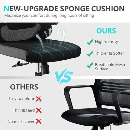 balmstar Office Chair,Ergonomic Comfy Home Desk Chair with 350LBS Capacity,High Back Gaming Chair with Wheels,Mesh Computer Chair,Lumbar Support, Adjustable Headrest,Flip-up Armrest (A-All Black)