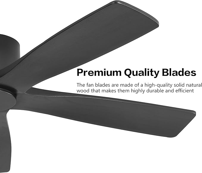 WINGBO 54" Flush Mount DC Ceiling Fans Without Lights, 5 Carved Solid Wood