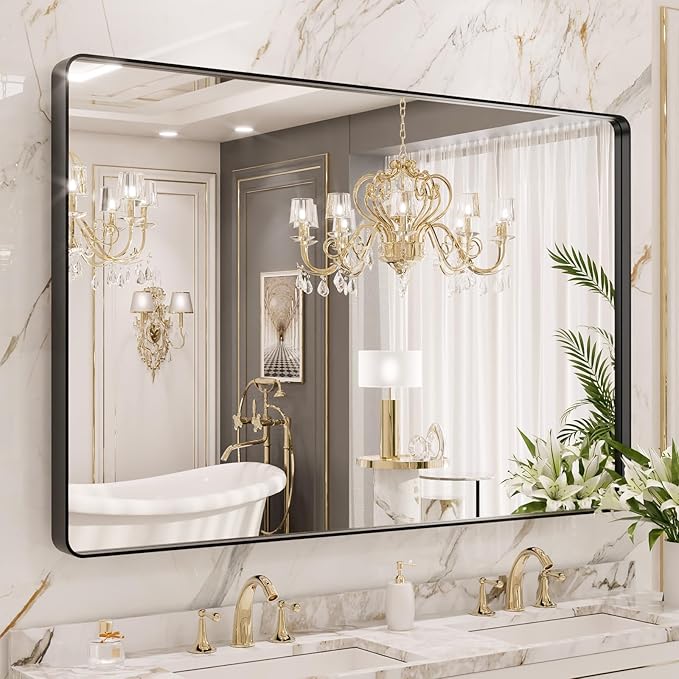 LOAAO 55X36 Inch Black Metal Framed Bathroom Mirror