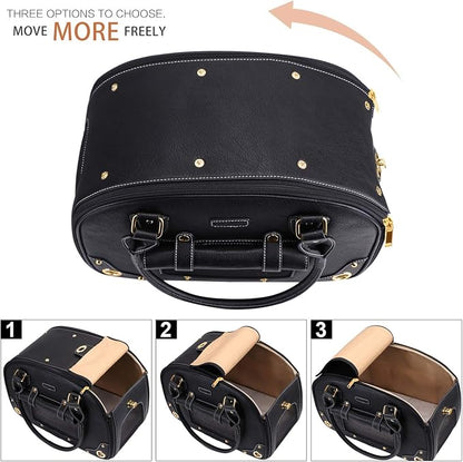 Dog Carrier Purse, Pet Carrier, Waterproof Premium Leather Pet Travel Portable Bag Carrier for Cat and Small Dog Home & Outdoor Medium Black