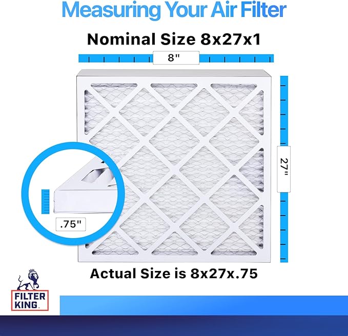 Filter King 8x27x1 Air Filter | 4-PACK | MERV 8 HVAC Pleated A/C Furnace