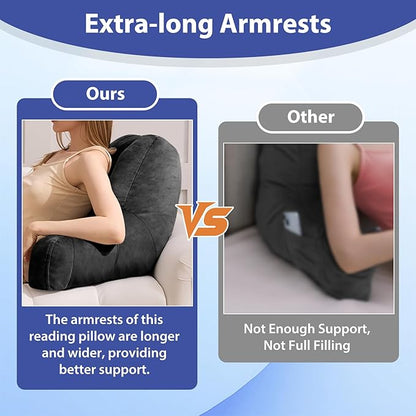 IASEAHK Reading Pillows for Sitting in Bed Adult, Back Pillow for Bed Sitting Up, Backrest Pillows with Shredded Foam for Adult&Teens, Support Pillow with Arms for Beds, Couch, Floor, 20in, Black