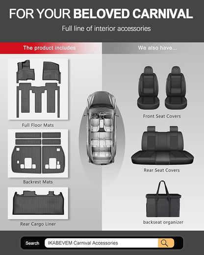 11 PCS Floor Mats for 2025 2026 Kia Carnival Hybrid 8-Seater (Not for Gas) - All Weather TPE Floor Liners Cargo Liner with Backrest Mats Carnival Accessories Custom Fit Trunk Mats Full Set, Black