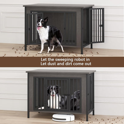 EasyCom 39.96" XL Wooden Large Dog Crate Furniture for Medium and Large Breed, Chew-Resistant Dog Kennel Furniture Indoor with 2 Doors and 3.94" Raised Feet, as TV Stand, End Table, Crate Table