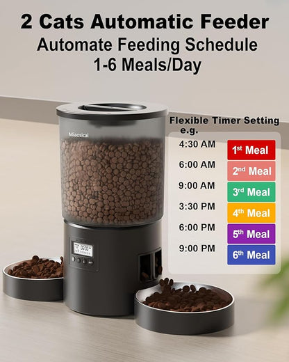 Automatic Cat Feeder for 2 Cats, 4.2L Dual Food Dispenser, Portion Control