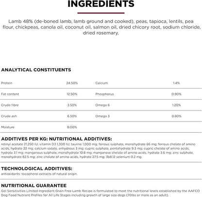 Go! Solutions Sensitivities Limited Ingredients, Grain-Free Dry Dog Food, Lamb Recipe for Sensitive Stomach, 3.5 lb Bag