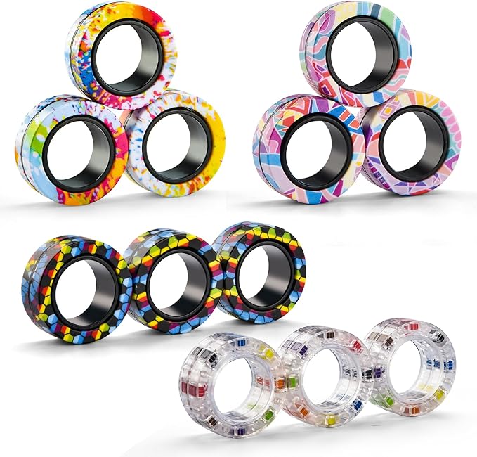 12Pcs Magnetic Adults Fidget Toys Rings, Stocking Stuffers