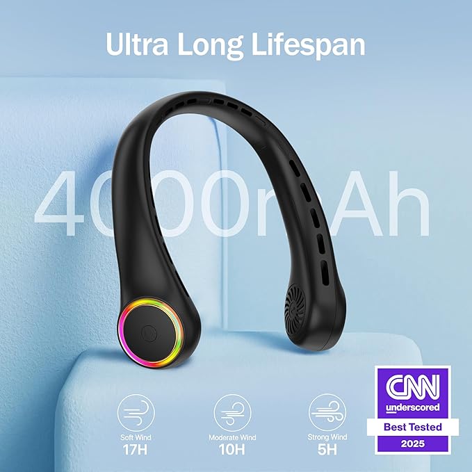 Neck fan, Portable Fan with 5-17H Lifespan, 4000mAh Neck fan air conditioner