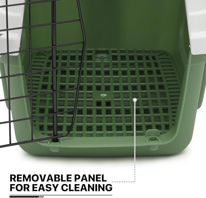 MoNiBloom 18-Inch 2-Door Top Loading Cat Carrier, Plastic Dog Crate Hard-Sided Dog Travel Carrier for Small Dogs and Cats, Ventilation and Security Lock Design for Pets up to 10 lbs (Green)