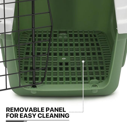 MoNiBloom 18-Inch 2-Door Top Loading Cat Carrier, Plastic Dog Crate Hard-Sided Dog Travel Carrier for Small Dogs and Cats, Ventilation and Security Lock Design for Pets up to 10 lbs (Green)
