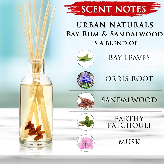 Urban Naturals Bay Rum & Sandalwood Reed Diffuser Scent Sticks Gift Set |