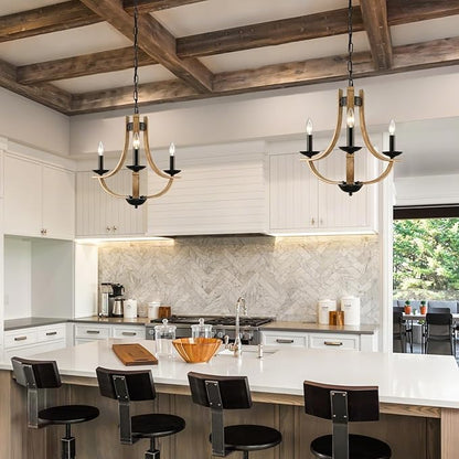 Farmhouse Chandelier for Dining Room 3-Light 19" Wide Adjustable Kitchen Island Pendant Lighting, Rustic Hanging Light Fixture for Entryway Foyer Bedroom Living Room,