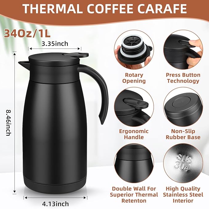 Norme 2 Pcs Thermal Coffee Carafe Insulated Stainless Steel Coffee Carafe