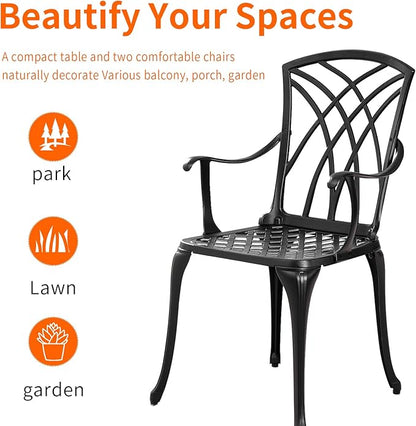 Withniture Outdoor 3 Piece Bistro Set Cast Aluminum Bistro Table and Chairs Set of 2, All Weather Bistro Patio Set, Patio Furniture for Garden Black