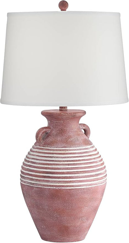 John Timberland Sierra Rustic Southwestern Style Jug Table Lamp 30" Tall Red Brown Sandstone Linen Drum Shade Decor for Living Room Bedroom House Bedside Nightstand Home Office Entryway Reading