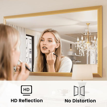 Amorho Bathroom Mirror, 40x36 Inch Golden Thick Metal Framed Wall Mirrors