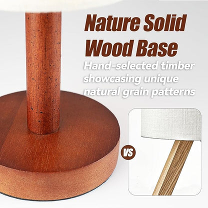 Small Table Lamp for Bedroom, Nightstand Lamp Linen Lampshade Bedroom Wood Base Small Bedside Lamp for Night Stands, Desk Lamps for Reading Living Room, Office (LED Bulb Included) (Black-Walnut Wood)