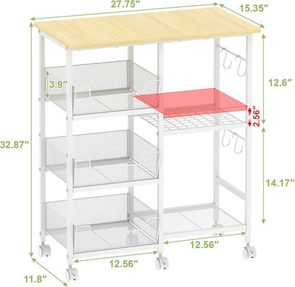 Rolling Kitchen Storage Microwave Cart & Kitchen Island on Wheels, Adjustable