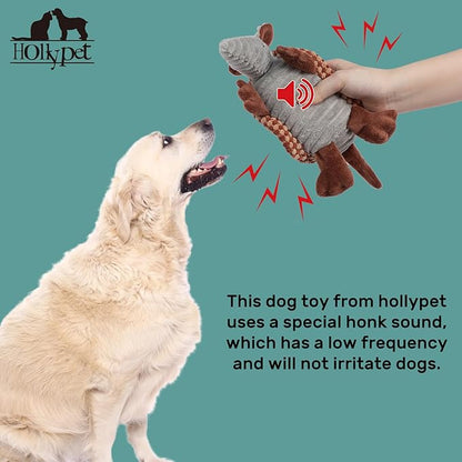 Hollypet Plush Dog Squeaky Toy Stuffed Armadillo Animal Pet Puppy Chew Toys with Clean Teeth for Small Medium Large All Breed Sizes Dogs, Burnt Orange and Light Yellow,8 in