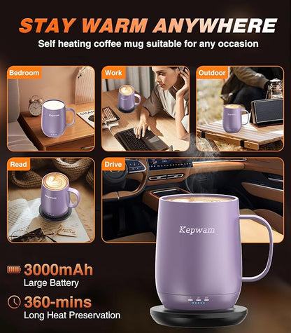 Kepwam Self Heating Coffee Mug T2, 16oz Smart Heated Coffee Mug, 150 Min