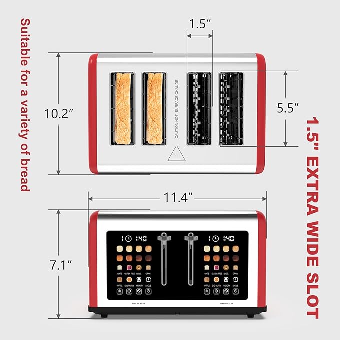 4 Slice Toaster Touch Screen, Stainless Steel Toasters Digital Timer, Dual