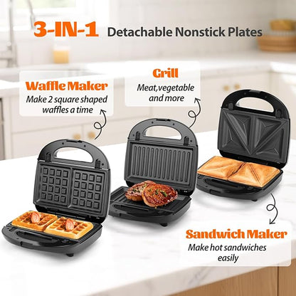 Aigostar Sandwich Maker Panini Press Grill, 3 in 1 Waffle Maker
