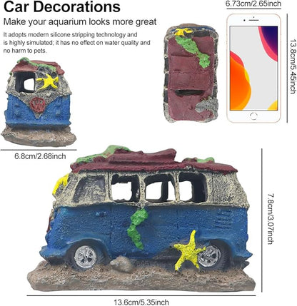 Virekm Aquarium Decor, Aquarium Decorations for Fish Tank - Realistic Resin Rock Cave Hideouts, Safe Fish Tank Ornaments with Natural Design for Betta, Goldfish, Shrimp - Easy to Clean (School Bus)