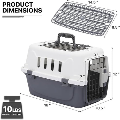 MoNiBloom 18-Inch 2-Door Top Loading Cat Carrier, Plastic Dog Crate Hard-Sided Dog Travel Carrier for Small Dogs and Cats, Ventilation and Security Lock Design for Pets up to 10 lbs (Grey)