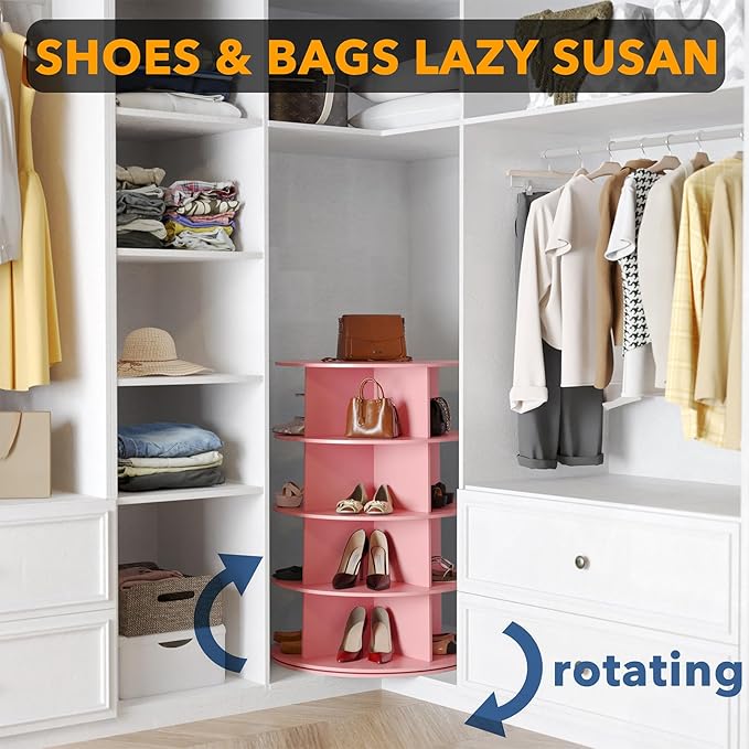 SpaceAid 4 Tier Rotating Shoe Rack Tower, Spinning Shoe Display Lazy Susan