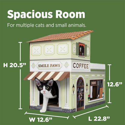 Cat Beds for Indoor Cats, Cardboard Cat House with Scratchers, Coffee Shop, Large Sturdy Cat Furniture Condo Cave Tent, Easy to Assemble Pet Toys Accessories Stuffs, Bunny Small Animals
