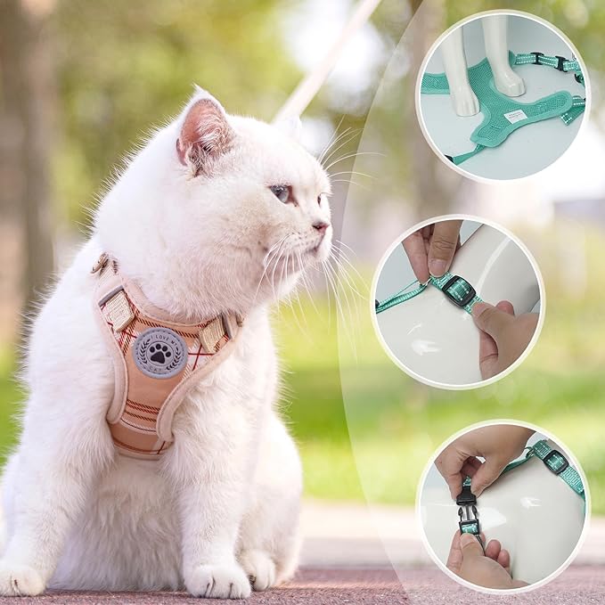 BEAUTYZOO Cat Harness and Leash Set for Walking Escape Proof, Neck Release Adjustable Harness for Kitten Puppy Small Medium Large Cats, Soft Cute Easy Control Small Cat Harness for Cats Boy and Girls