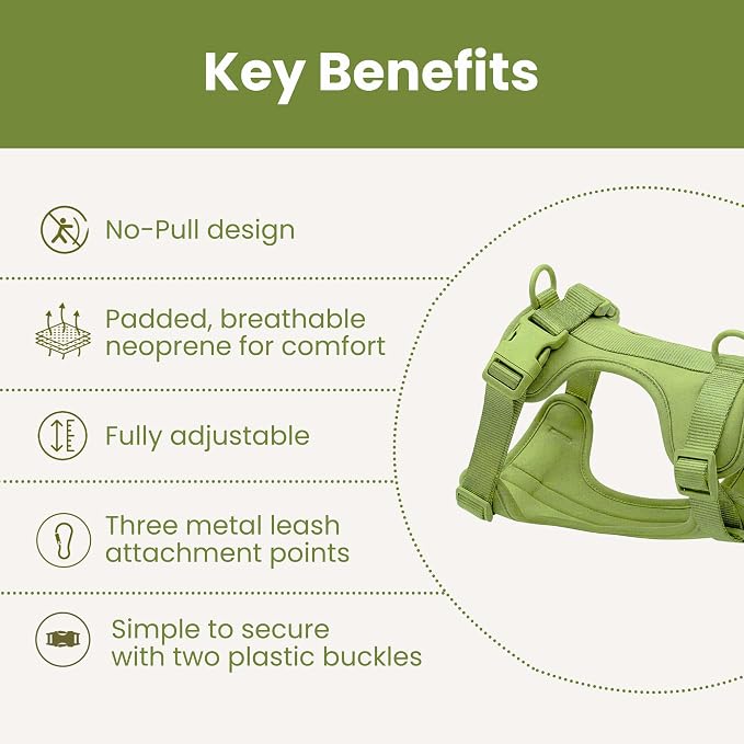 No Pull Dog Harness and Leash Set 3-in-1 Adjustable Anti Pull Dog Harness with Hands-Free Matching Leash,Poop Bag Holder,Easy Walk Dog Harness Small Sized Dog(Olive Green)