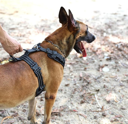 ICEFANG Dog Halter Harness with Metal Buckles,Dog Strap Vest for Large Dogs | Control Handle,Summer-Cooling,Reflective,Front Hook,Adjustable,Soft Padded,No Pull,Black,Large