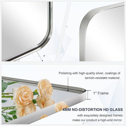 ANDY STAR Chrome Mirror for Bathroom, Rectangular Stainless Steel Rounded