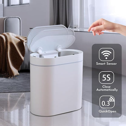 Bathroom Trash Can with Lid 2 Gallon Slim Motion Sensor Garbage Can Narrow