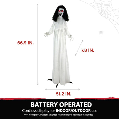 Haunted Hill Farm Life-Size Scary Demon Bride Halloween Animatronic with Touch Activated Lights and Sound, Battery Operated Indoor or Covered Outdoor Halloween Decorations for Home or Haunted House