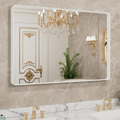 LOAAO 48x36 Inch White Metal Framed Bathroom Mirror