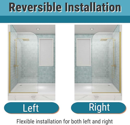 Sunrosa 32"×76" Shower Glass Panel, 8mm Thick Shower Screen, Brushed Gold