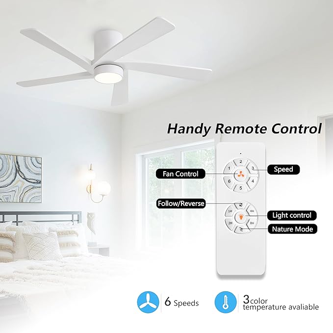 WINGBO 48 Inch Flush Mount DC Ceiling Fan