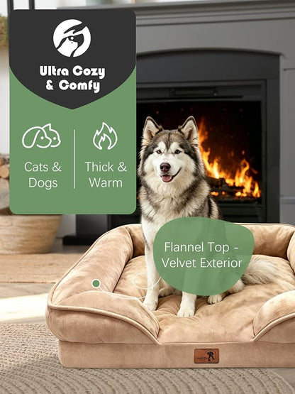 Spotted Play Orthopedic Dog Bed with Sides - Sofa Beds for Extra Large Dogs, Supportive Foam Pet Couch Bed with Washable Removable Cover, Waterproof Lining and Non-Slip Bottom, Brown - XL-Plus