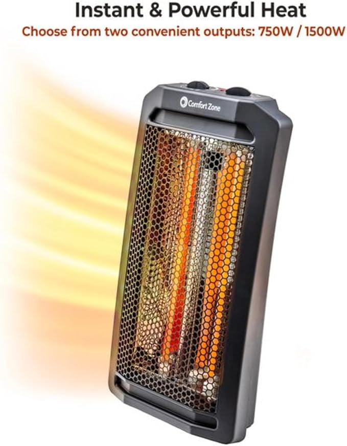 Comfort Zone Indoor Tower Space Heater, Adjustable Thermostat, Radiant Heat