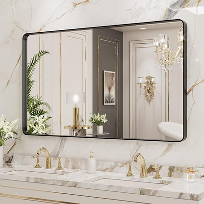 LOAAO 40X36 Inch Black Metal Framed Bathroom Mirror