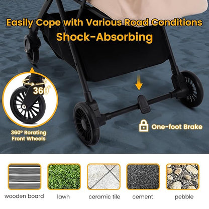4 Wheels Pet Stroller, One-Step Folding Puppy Cage Jogger Stroller with Sun Cover, Pad and Breathable and Visible Mesh for Small/Medium Pets up to 50 lbs