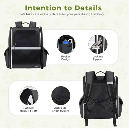 Lekereise Dog Carrier Backpack for Small Medium Large Dogs Cats up to 25 lbs, Breathable Pet Backpack Carrier with 3 Entrances, Collapsible Cat Backpack Carrier, Travel Hiking Puppy Backpack