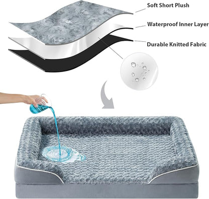 WNPETHOME Orthopedic Washable Dog Bed Large for Senior Dog Cozy Sleep | Waterproof Big Soft Dog Couch Sofa Bed for Dogs Relax with Removable Cover Supportive Comfort Pet Bed Grey 28x23 Inch
